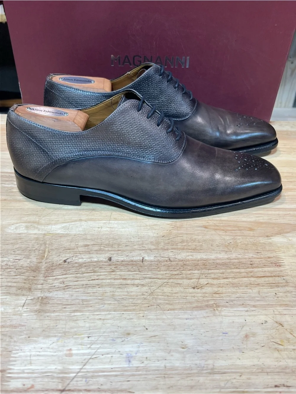 Magnanni Men’s Smoke Gray Medallion Oxfords US Sz 7.5M Made In Spain 🇪🇸